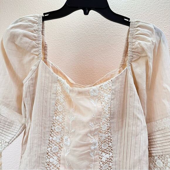 Loveshackfancy Cotton Lace Ruffles Mini Dress 3/4th Sleeves Floral Cream Size 6 - Picture 9 of 16